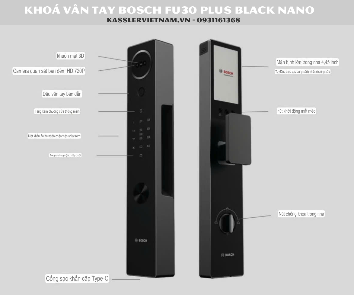 Khóa cửa thông minh Bosch FU30 Plus Black Nano
