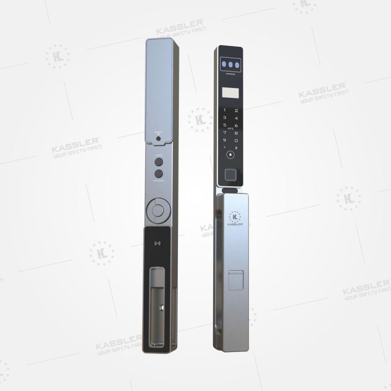 Khoá vân tay cửa nhôm Kassler KL-599 CNC 02 Grey App Tuya, Face ID