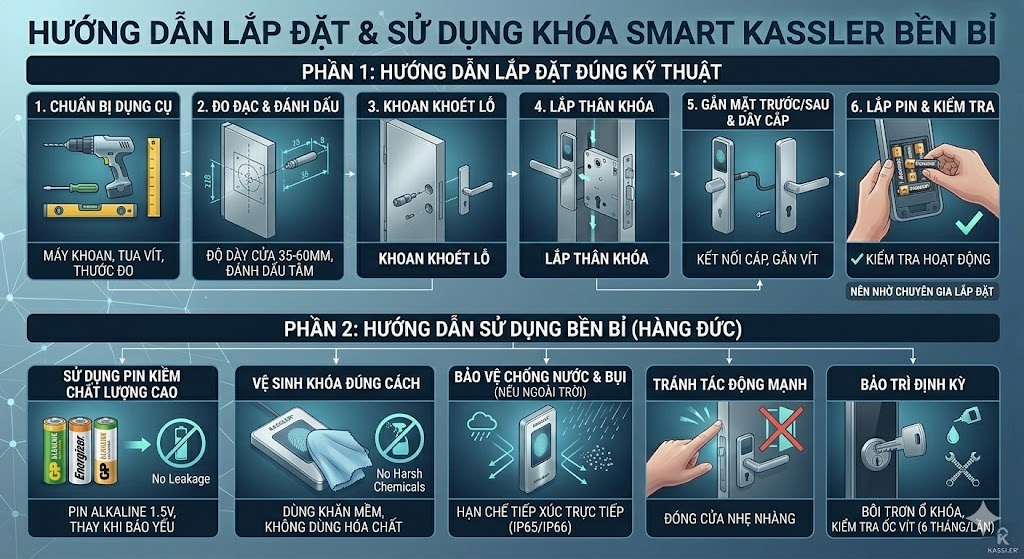 hướng dẫn lắp đặt và sử dụng khóa vân tay Kassler chính hãng bền bỉ