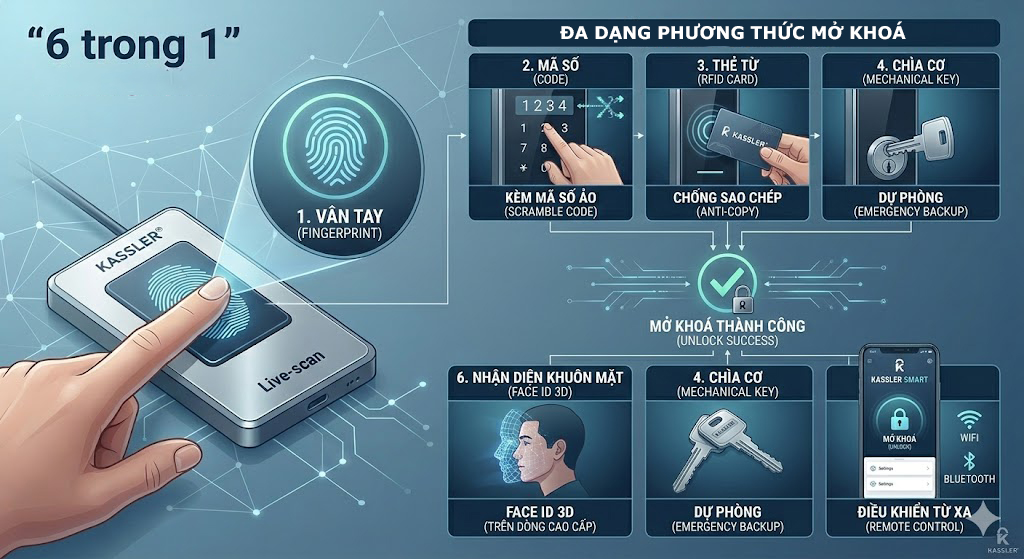 KHOÁ VÂN TAY KASLER VỚI ĐA DẠNG PHƯƠNG THỨC MỞ KHOÁ